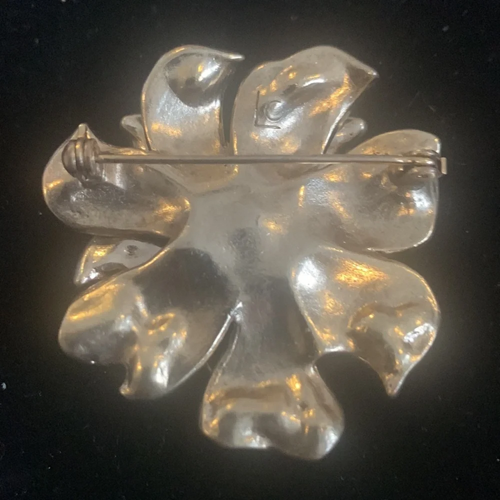 Vintage Rhinestone Floral Brooch/Pin by Liz Claiborne - Picture 2 of 2
